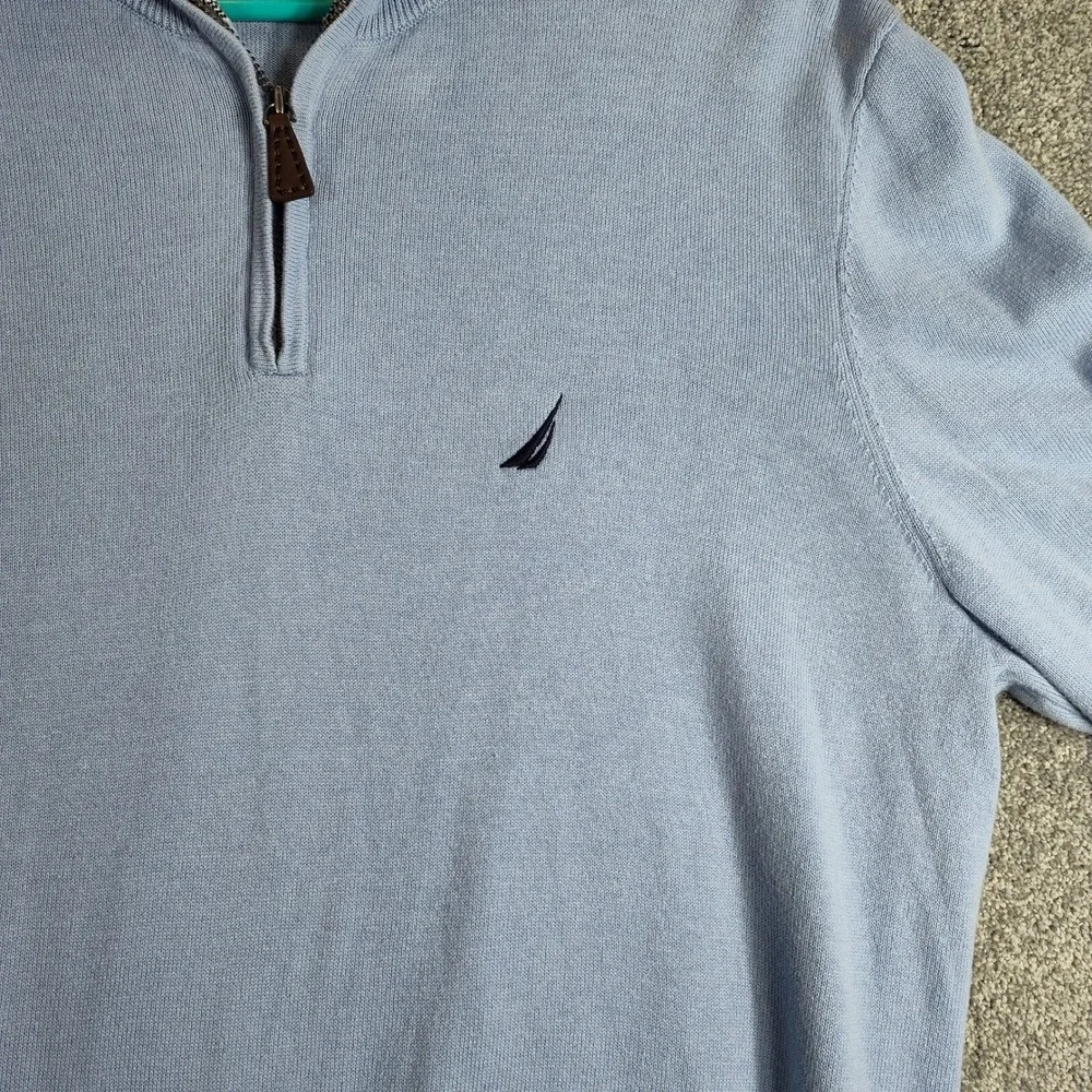 Nautica Mens Light Blue 1/4 Zip Pullover Cotton Sweater S3720T Size L